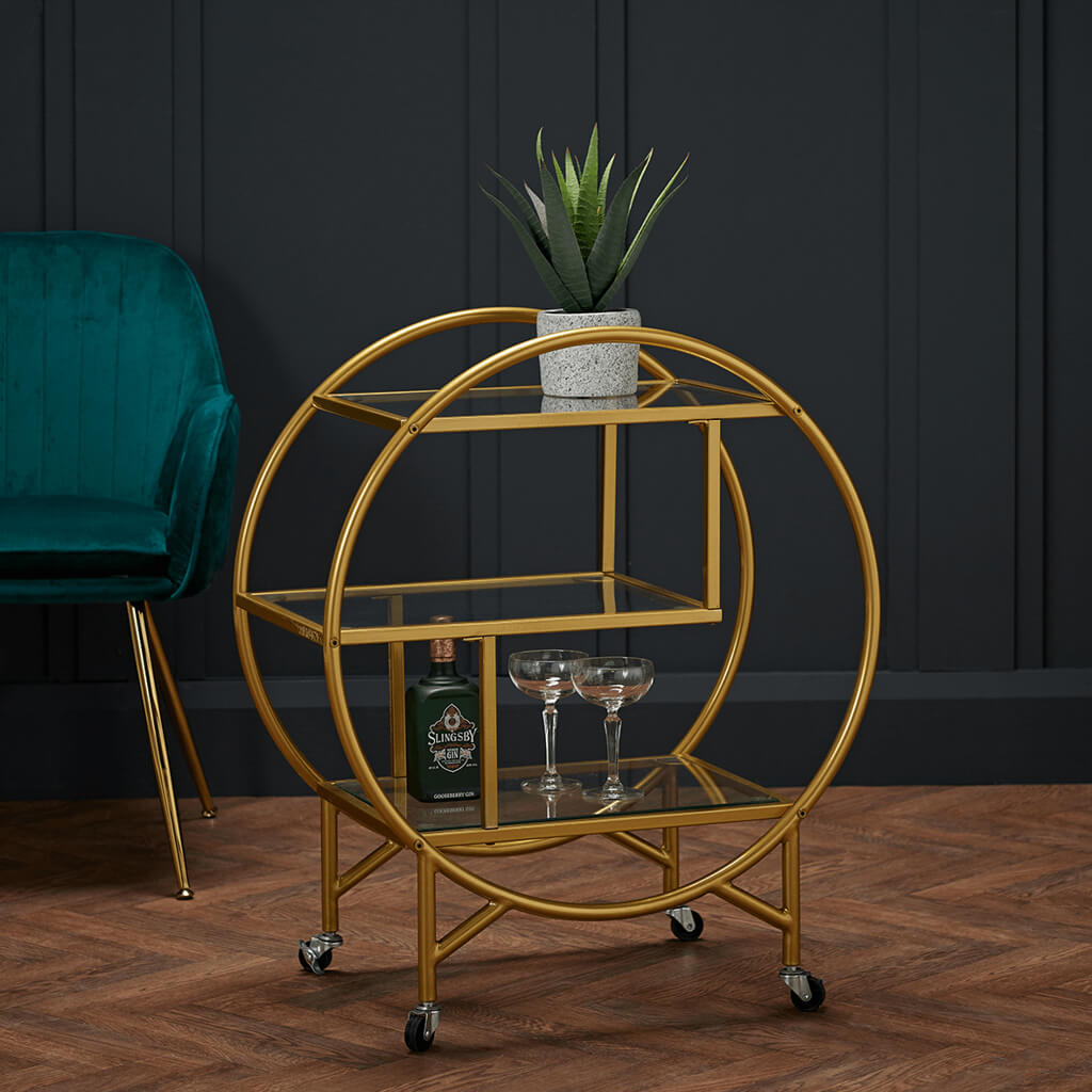 Dixie Gold Round Drinks Trolley
